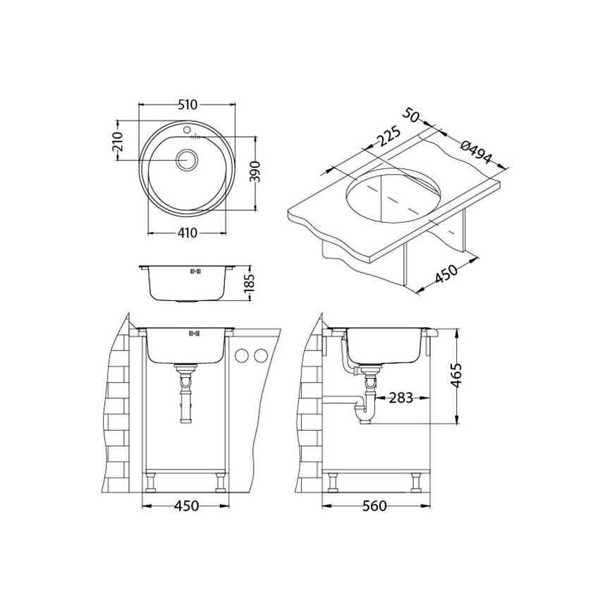 ALVEUS 1116756 - Kuchynský drez FORM, šírka 51 cm, nerezová oceľ (satin), hĺbka 18,5 cm