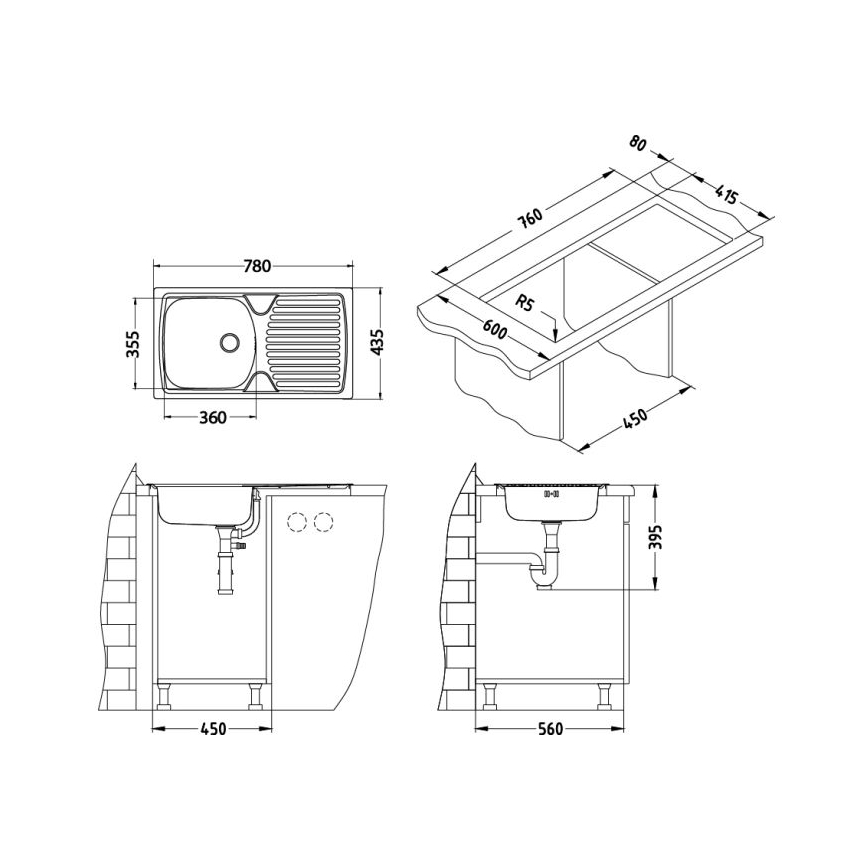 ALVEUS 1136534 - Kuchynský drez BASIC 78x43,5 cm nerez/satén, malý odtok