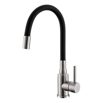 ALVEUS 1144432 - Drezová batéria s flexibilným ramienkom MINTAS 34 cm kefovaná oceľ/čierna