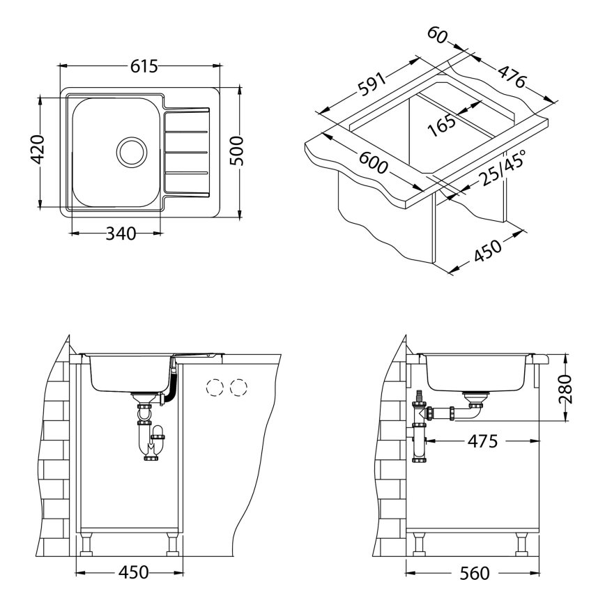 ALVEUS 1144603 - Kuchynský drez LINE 61,5x50 cm nerez/satén, bez excentra