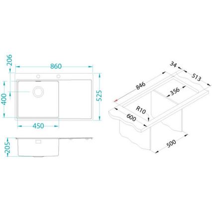 ALVEUS 1149518 - Kuchynský drez PURE 86x52,5 cm nerezová oceľ