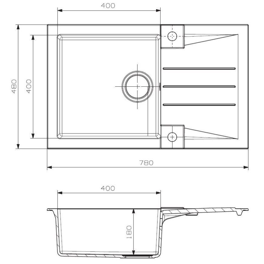 ALVEUS SETA23201 - Kuchynský drez ROCK 78x48 cm + drezová batéria s flexibilným ramienkom MINTAS 34 cm granit/matná čierna