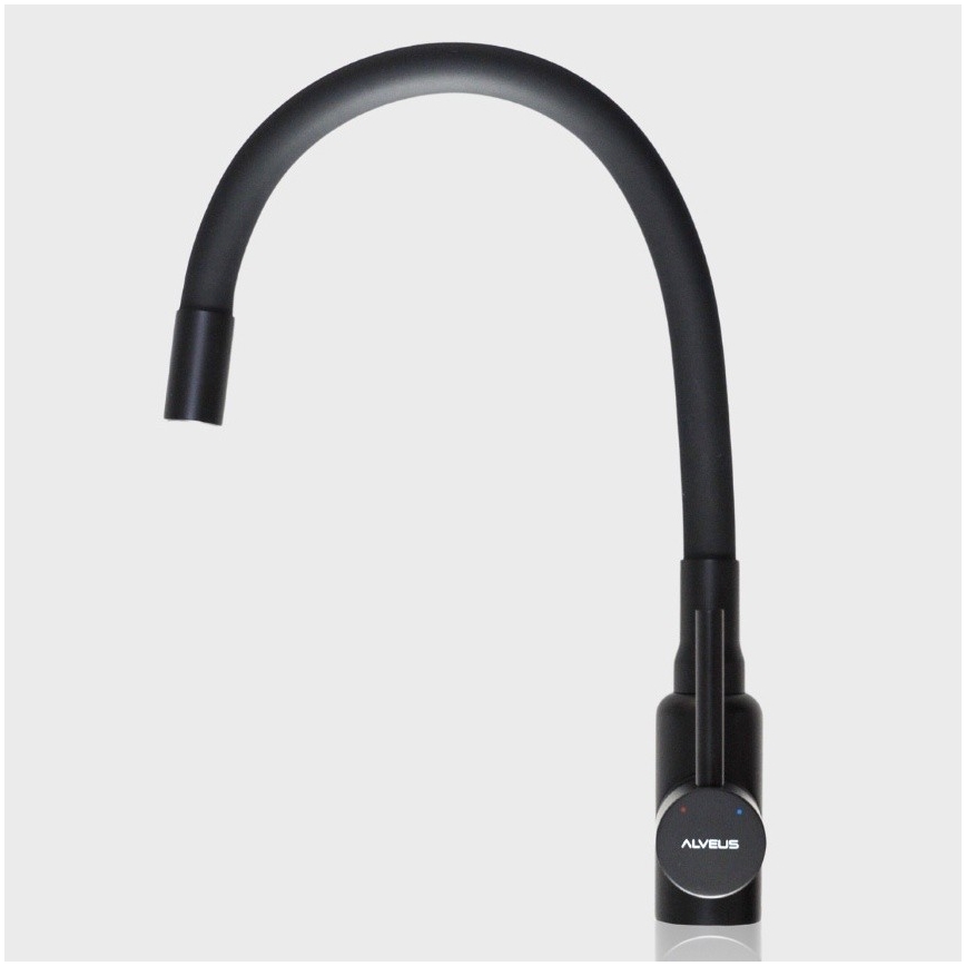 ALVEUS SETA23228 - Kuchynský drez ATROX 59x50 cm + drezová batéria s flexibilným ramenom MINTAS 34 cm granit/matná čierna