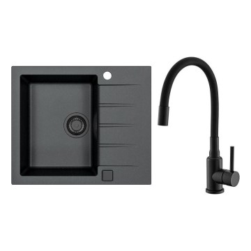 ALVEUS SETA23230 - Kuchynský drez CADIT 59x50 cm + drezová batéria s flexibilným ramenom MINTAS 34 cm granit/matná čierna