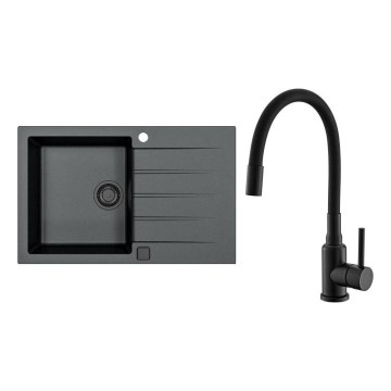ALVEUS SETA23231 - Drez CADIT 79x50 cm + batéria s flexibilným ramenom MINTAS 34 cm granit/matná čierna