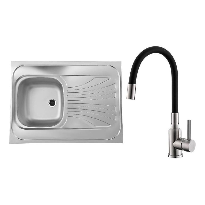 ALVEUS SETA24019 - Kuchynský drez CLASSIC 80x60 cm + drezová batéria s flexibilným ramienkom MINTAS 34 cm kartáčovaná oceľ/čierna