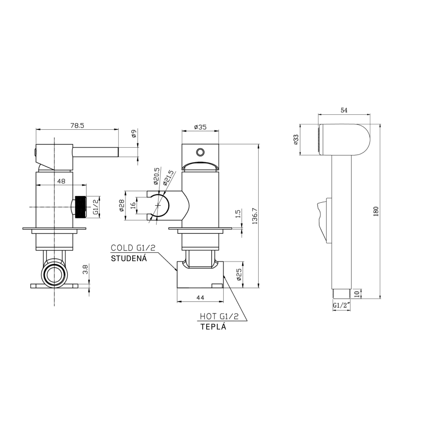 Aqualine - Bidetová batéria so sprškou na podomietkovú inštaláciu matná čierna