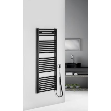 Aqualine - Kúpeľňový elektrický radiátor DIRECT-E 400W/230V 132 cm matná čierna rovný
