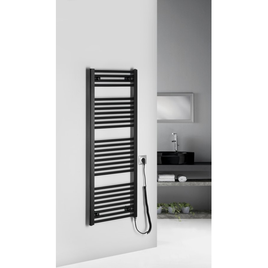 Aqualine - Kúpeľňový elektrický radiátor DIRECT-E 400W/230V 132 cm matná čierna rovný