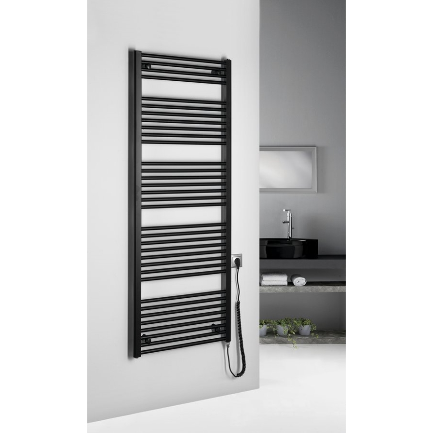 Aqualine - Kúpeľňový elektrický radiátor DIRECT-E 800W/230V 168 cm matná čierna rovný