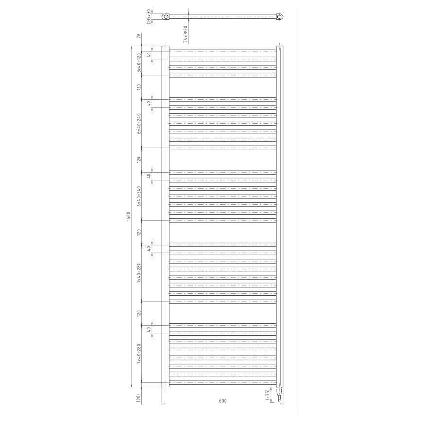 Aqualine - Kúpeľňový elektrický radiátor DIRECT-E 800W/230V 168 cm matná čierna rovný