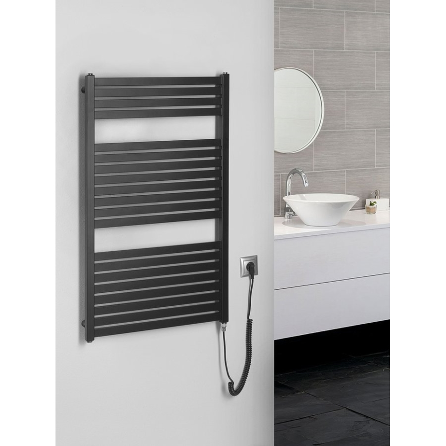 Aqualine - Kúpeľňový elektrický radiátor TONDI-E 400W/230V 97 cm matná čierna rovný