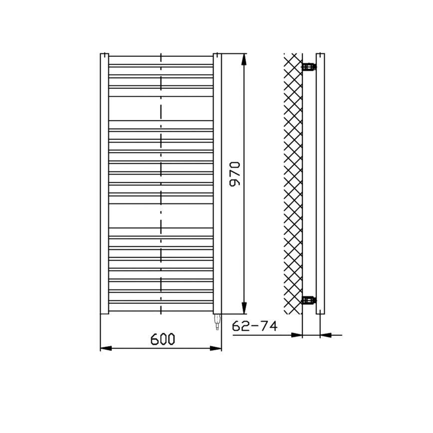 Aqualine - Kúpeľňový elektrický radiátor TONDI-E 400W/230V 97 cm matná čierna rovný