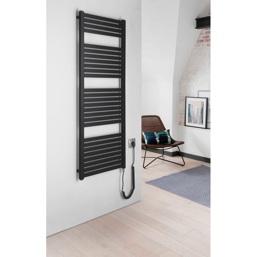 Aqualine - Kúpeľňový elektrický radiátor TONDI-E 500W/230V 133 cm matná čierna rovný