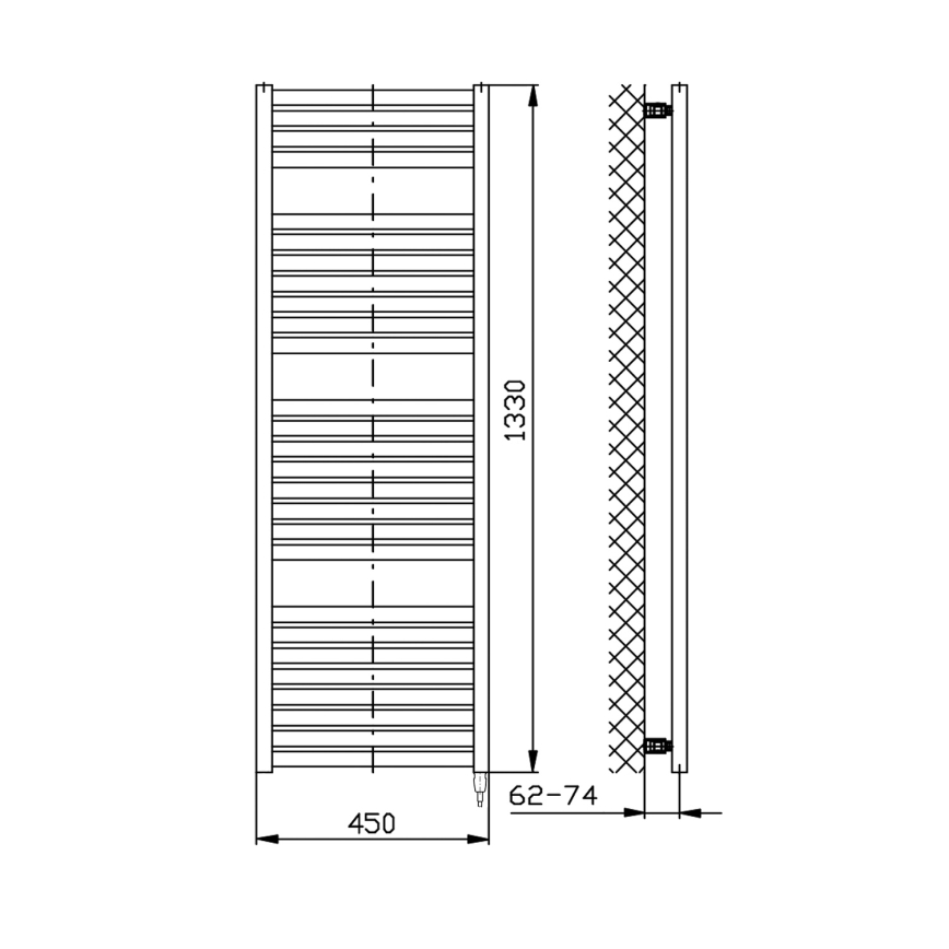 Aqualine - Kúpeľňový elektrický radiátor TONDI-E 500W/230V 133 cm matná čierna rovný