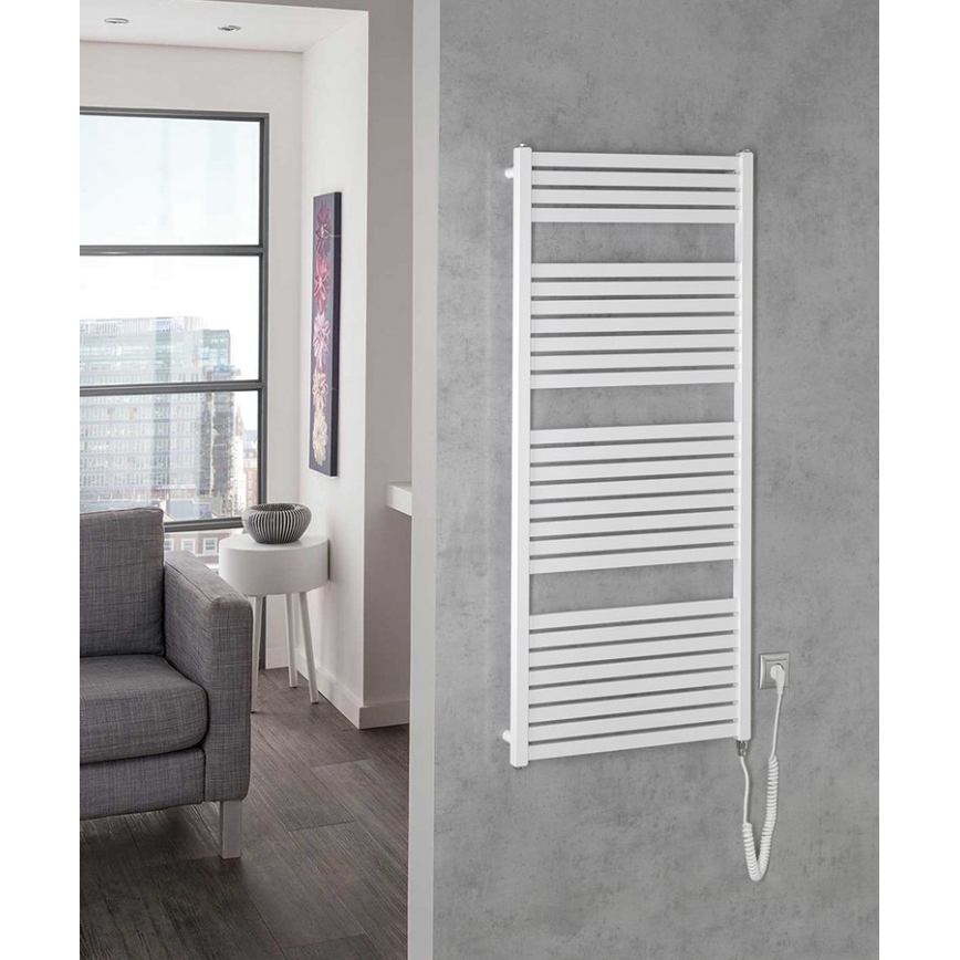 Aqualine - Kúpeľňový elektrický radiátor TONDI-E 600W/230V 133 cm biela rovný