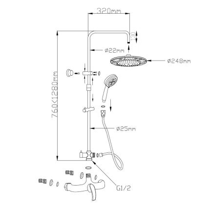 Aqualine - Sprchová súprava s batériou KASIOPEA lesklý chróm