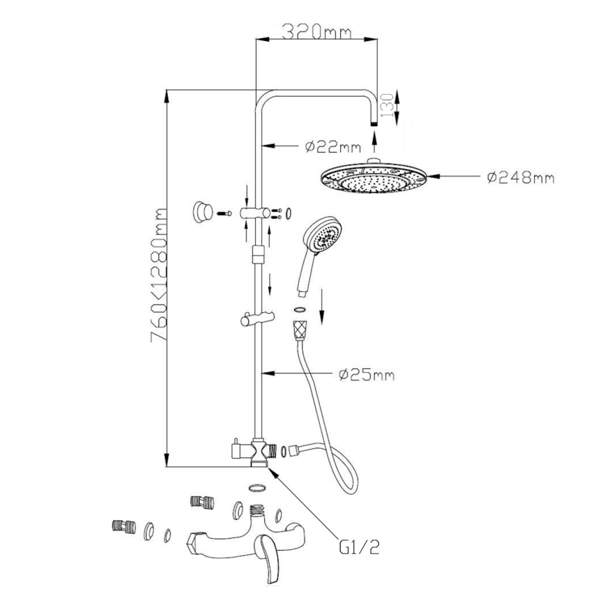 Aqualine - Sprchová súprava s batériou KASIOPEA lesklý chróm