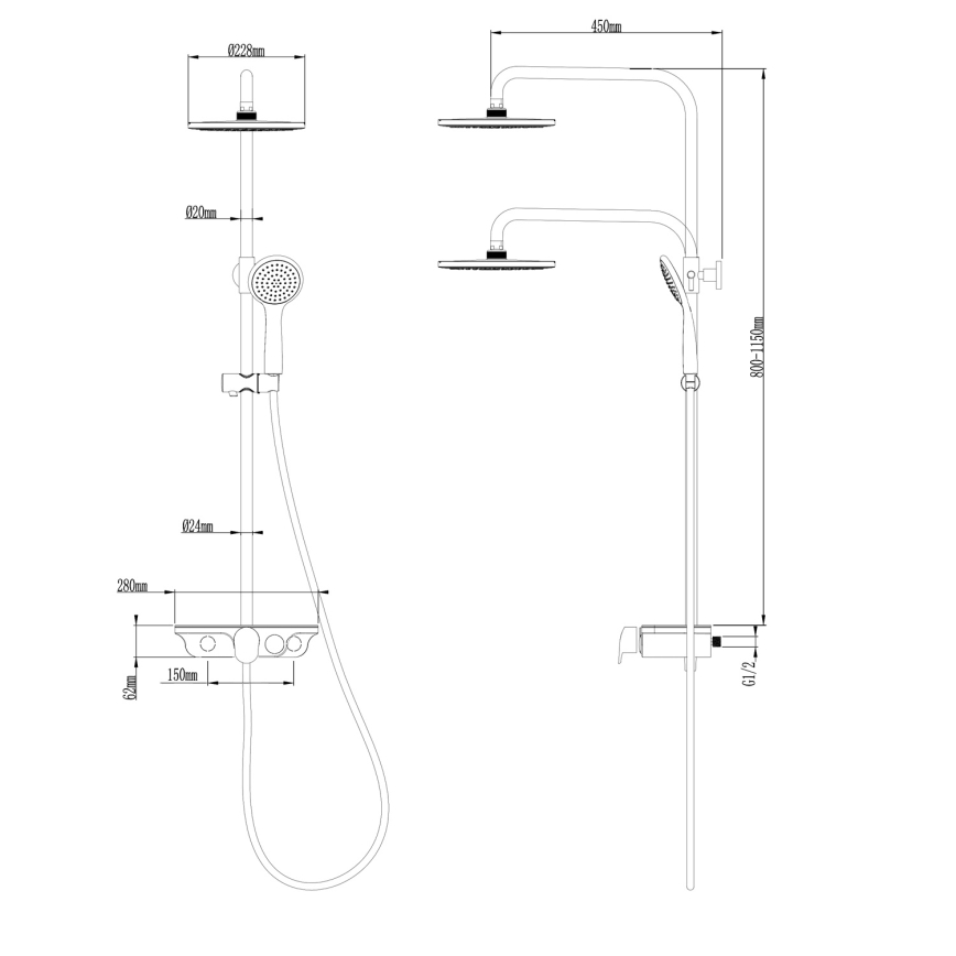 Aqualine - Sprchová súprava s batériou lesklý chróm/biela