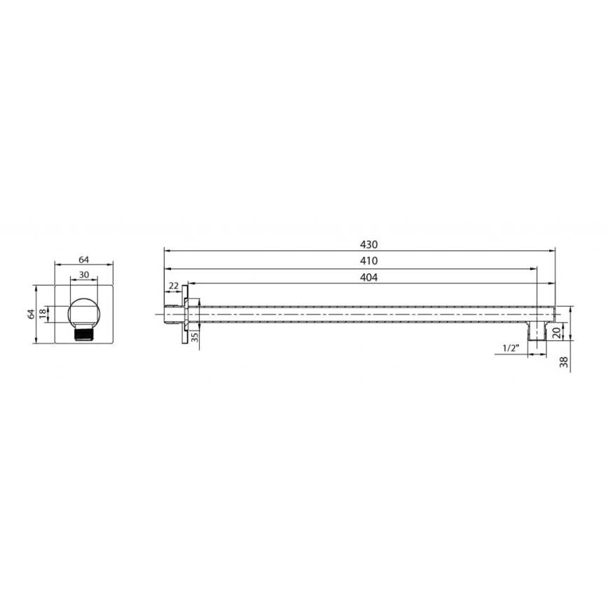 Aqualine - Sprchové rameno hranaté 40,4 cm lesklý chróm