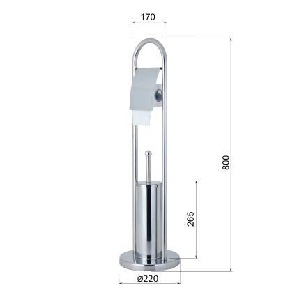 Aqualine - Stojacia WC kefa s držiakom na toaletný papier SAMBA 80x22 cm lesklý chróm