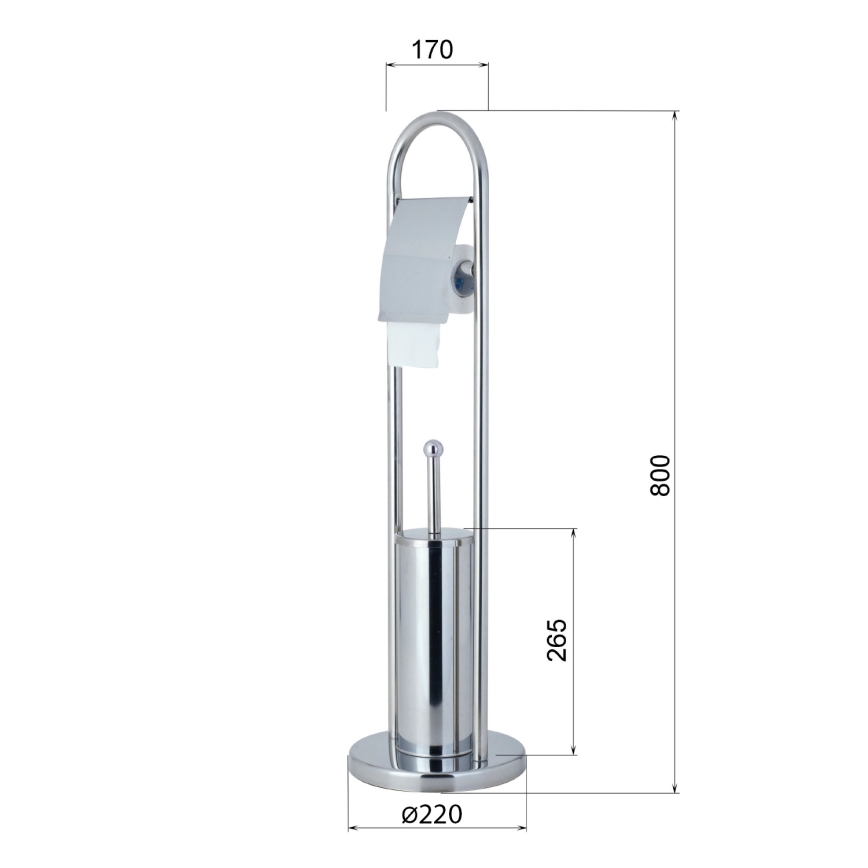 Aqualine - Stojacia WC kefa s držiakom na toaletný papier SAMBA 80x22 cm lesklý chróm
