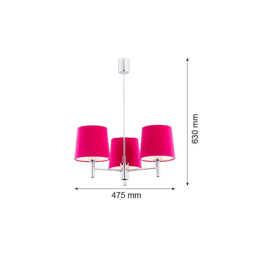Argon 1382 - Luster na tyči BOLZANO 3xE27/15W/230V ružová/lesklý chróm