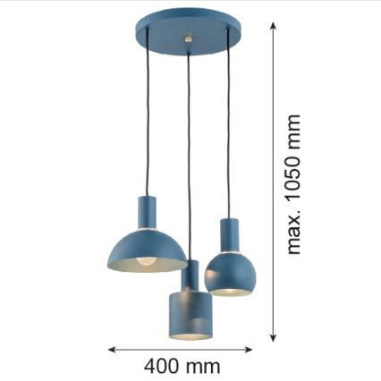 Argon 1471 - Luster na lanku SINES 3xE27/15W/230V modrá