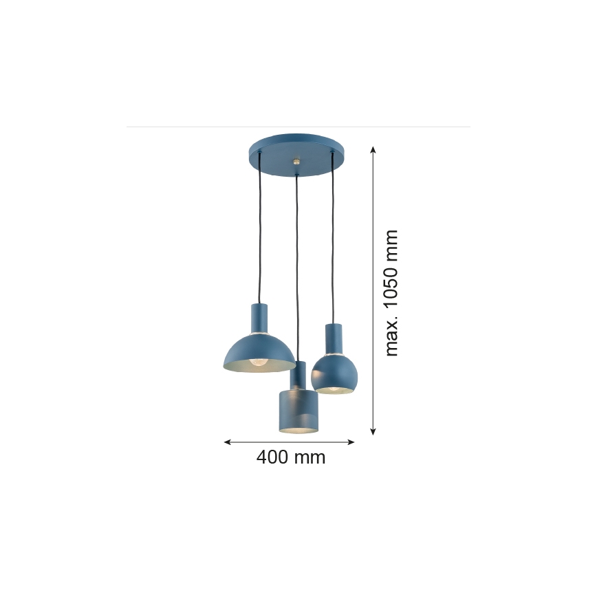Argon 1471 - Luster na lanku SINES 3xE27/15W/230V modrá