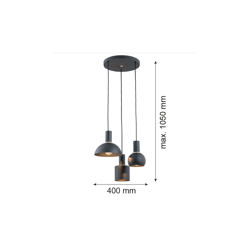 Argon 1472 - Luster na lanku SINES 3xE27/15W/230V čierna