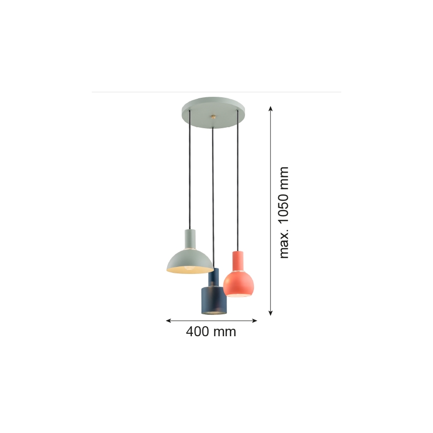 Argon 1479 - Luster na lanku SINES 3xE27/15W/230V zelená/modrá/oranžová