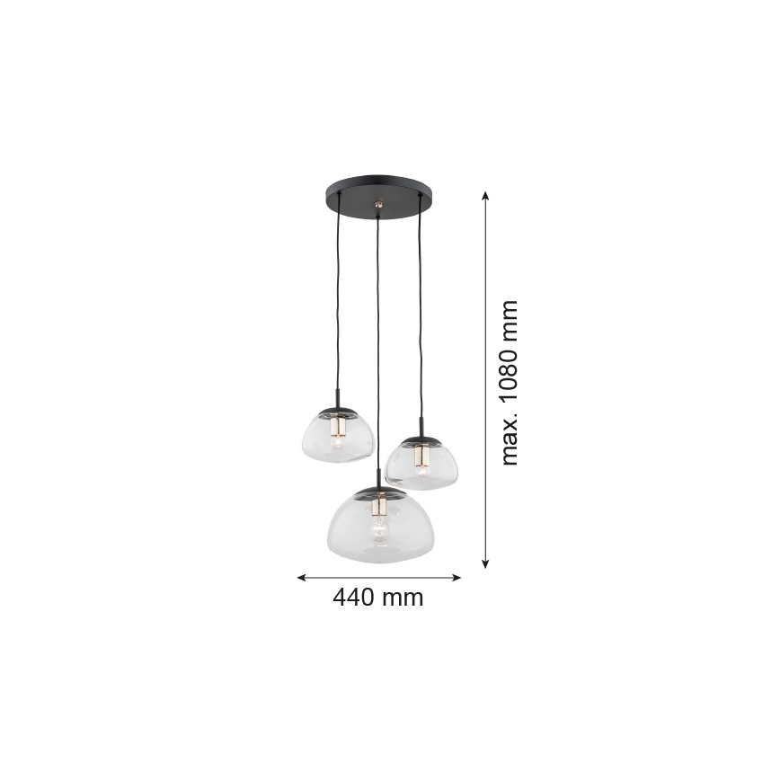 Argon 1492 - Luster na lanku TRINI 3xE27/15W/230V čierna