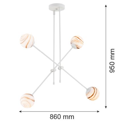 Argon 1841 - Luster na tyči ABSOS 4xE14/7W/230V alabaster biela