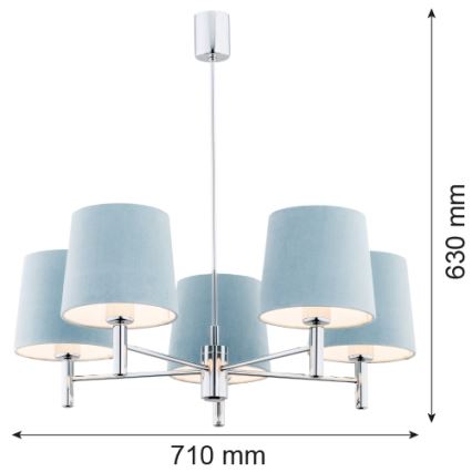 Argon 2076 - Luster na tyči BOLZANO 5xE27/15W/230V modrá