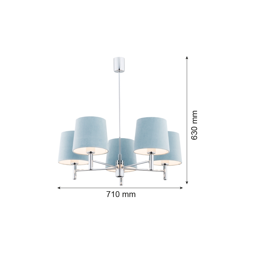 Argon 2076 - Luster na tyči BOLZANO 5xE27/15W/230V modrá