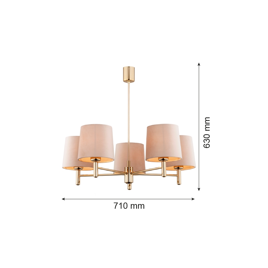 Argon 2105 - Luster na tyči PONTE 5xE27/15W/230V mosadz/béžová
