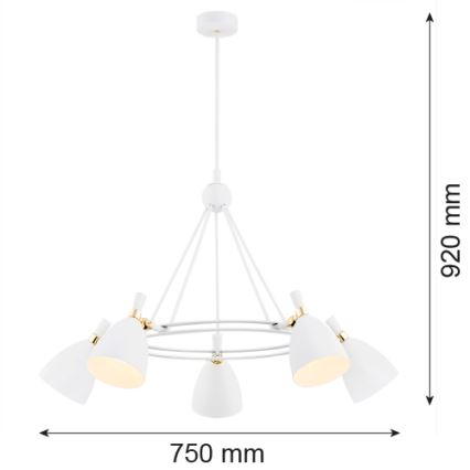 Argon 2117 - Luster na tyči CHARLOTTE 5xE27/15W/230V biela/zlatá