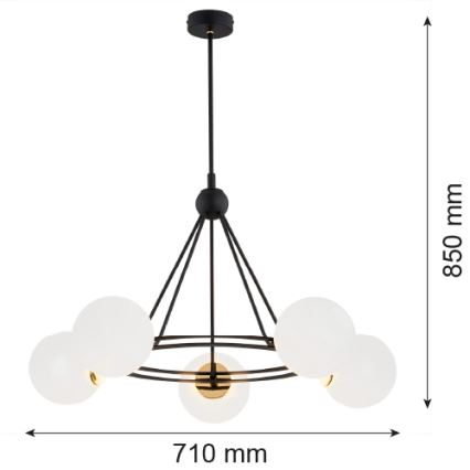 Argon 2119 - Luster na tyči AMALFI 5xE27/15W/230V čierna/biela