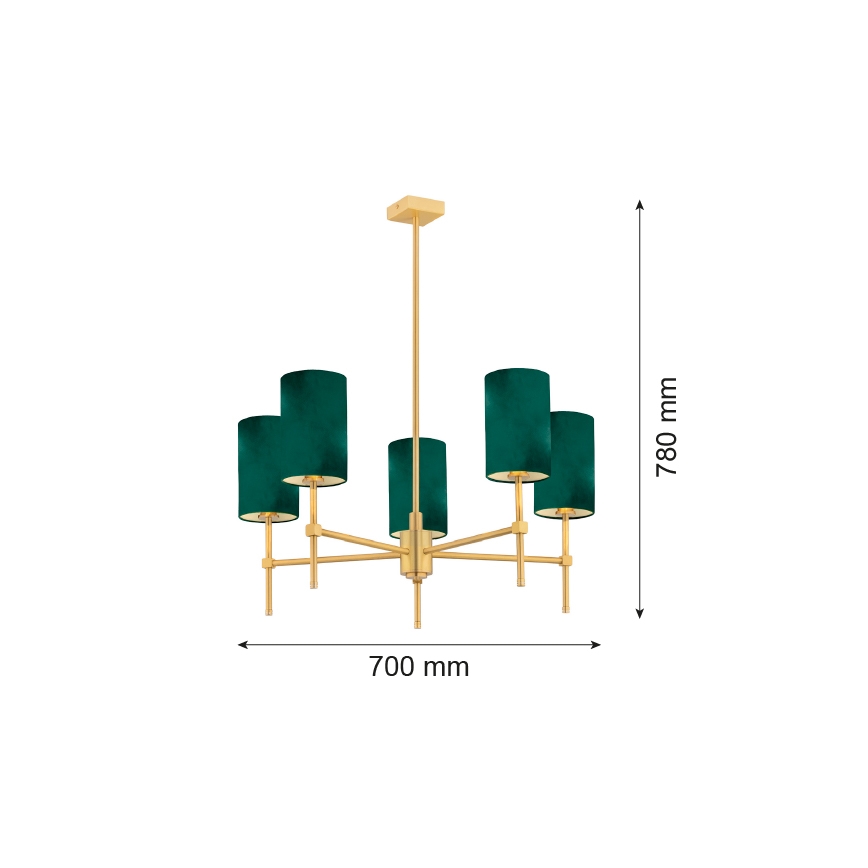 Argon 2147 - Luster na tyči ABRUZZO 5xE14/7W/230V mosadz/zelená