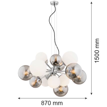 Argon 5020 - Luster na lanku SATELITE 15xE27/15W/230V lesklý chróm/biela