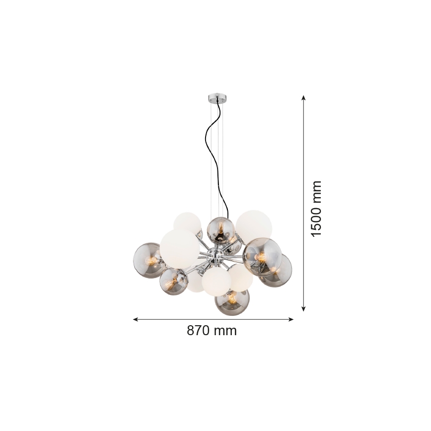 Argon 5020 - Luster na lanku SATELITE 15xE27/15W/230V lesklý chróm/biela