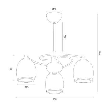 Argon 6144 - Luster na tyči AVILA PLUS 3xE27/15W/230V čierna/zlatá/biela