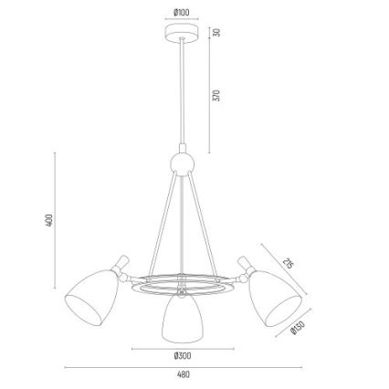 Argon 6148 - Luster na tyči CHARLOTTE 3xE27/15W/230V biela/zlatá