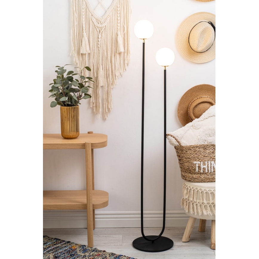 Argon 7073 - Stojacia lampa FERRONE 2xE14/7W/230V čierna/biela/zlatá