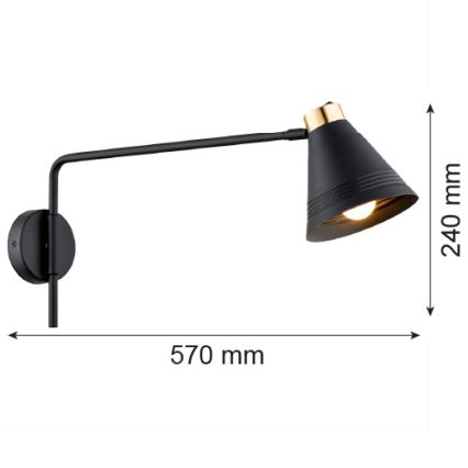 Argon 8009 - Nástenná lampa AVALONE 1xE27/15W/230V 57 cm čierna/zlatá