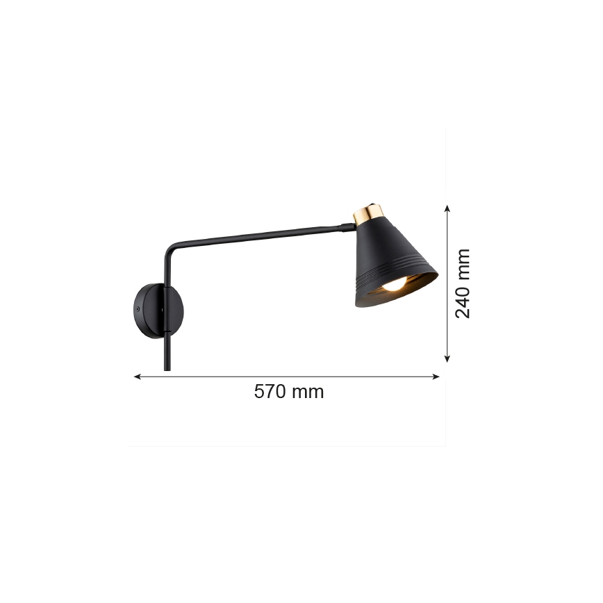 Argon 8009 - Nástenná lampa AVALONE 1xE27/15W/230V 57 cm čierna/zlatá