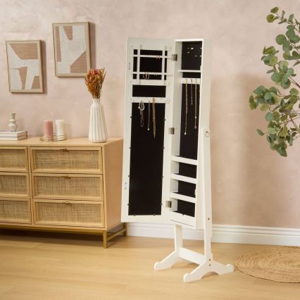 Atmosphera - Stojacie zrkadlo so šperkovnicou KRISTIN 146,8x37 cm biele