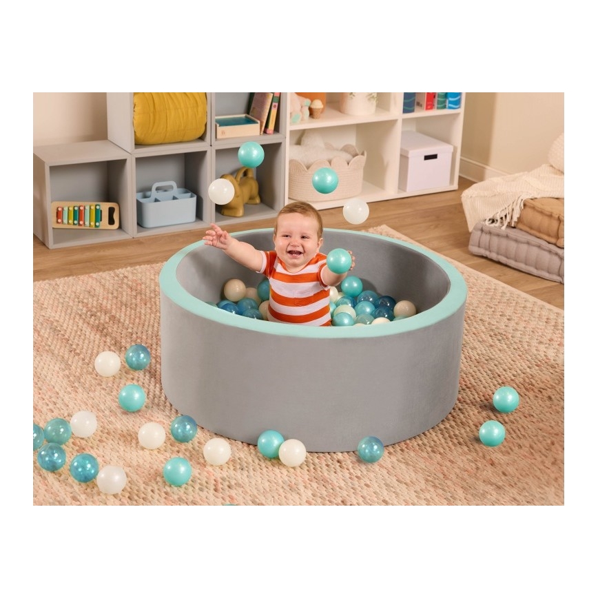 B-Toys - Detský suchý bazén s loptičkami pr. 89 cm šedá/tyrkysová