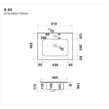 BATH DELUXE 06-060-27-02-00 - Zapustené umývadlo LILLESNAD 61x46 cm keramika/čierna