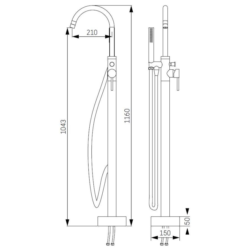 BATH DELUXE 28-114-01-64-00 - Voľne stojacia vaňová sada s batériou DRAGOR 116 cm lesklá mosadz